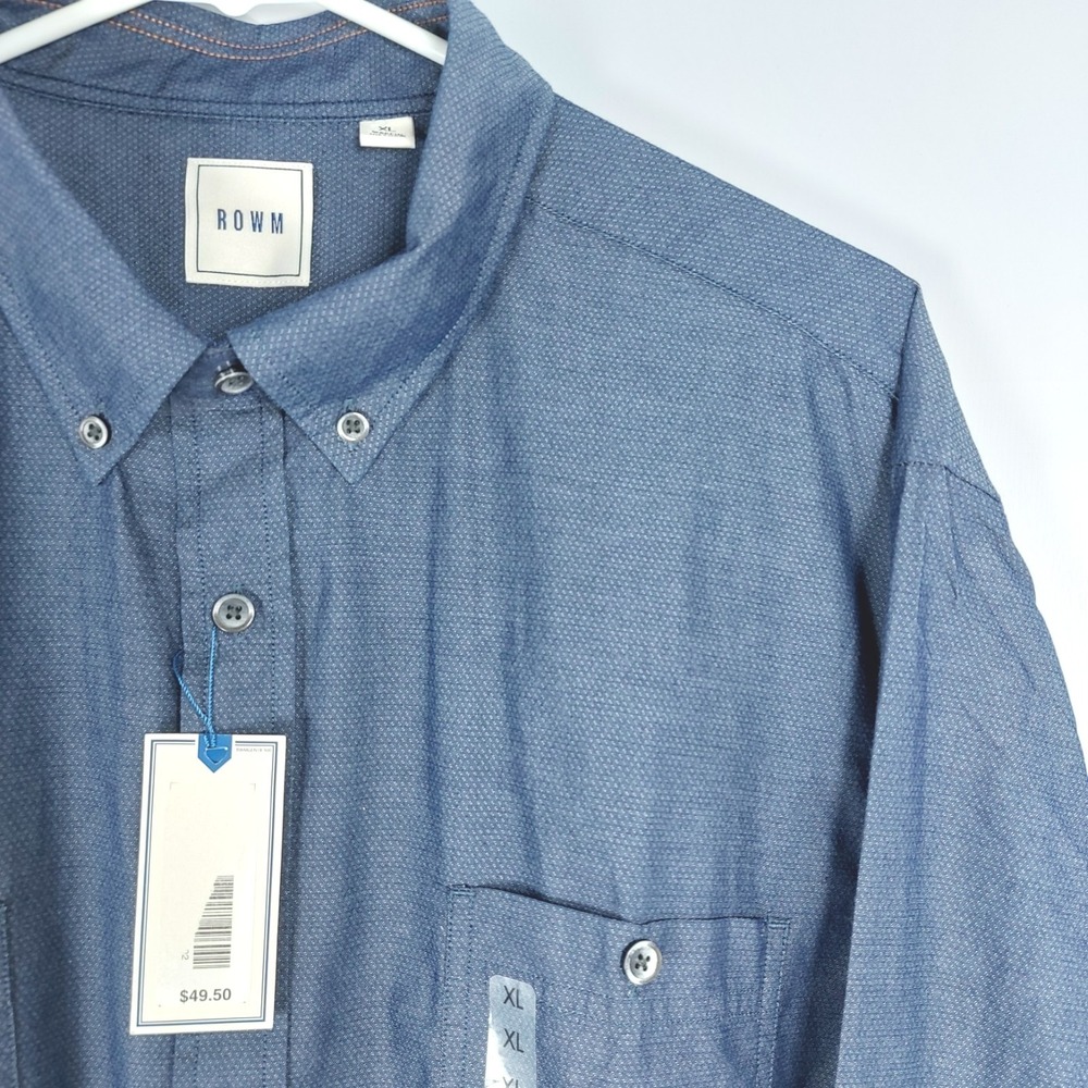 ROWM Navy All Over Print Mens Shirt Sz XL Long Sleeve New With‎ Tags